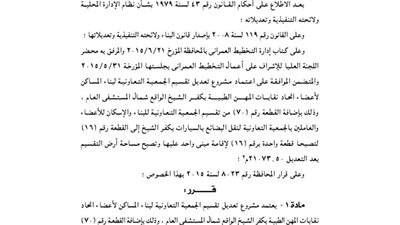 تعديل مشروع تقسيم الجمعية التعاونية لأعضاء اتحاد النقابات