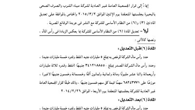 قرارات الجمعية العمومية غير العادية لشركة مياه الشرب