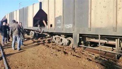 خروج عربتي قطار بضائع عن القضبان في الشرقية (صور)