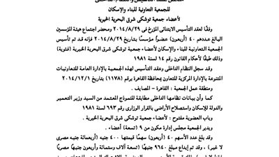 عقد تأسيس الجمعية التعاونية لأعضاء جمعية توشكى شرق البحرية الخيرية