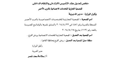 تعديل عقد تأسيس الجمعية التعاونية للخدمات بالدرب الأحمر