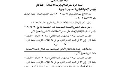 تعديل لائحة جمعية عيون مصر للسلام بالغربية