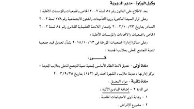 تعديل لائحة جمعية تنمية المجتمع بحلايب الجديدة