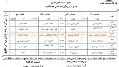 جدول امتحان التخلفات للفصل الدراسي الأول للتعليم المفتوح بحقوق حلوان