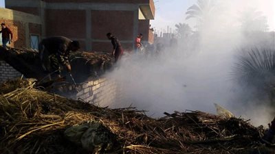 الأهالي يسيطرون على حريق التهم محتويات 4 حظائر في الشرقية (صور)