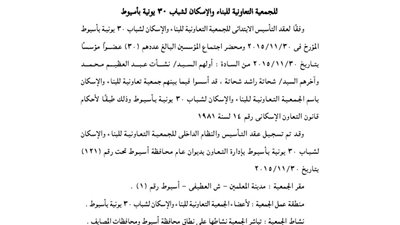 ملخص عقد تأسيس الجمعية التعاونية للإسكان