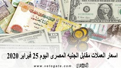 اسعار العملات مقابل الجنيه المصرى اليوم 25 فبراير 2020