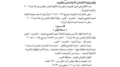 قيد لائحة جمعية التفاؤل لتنمية المجتمع بالبيضا