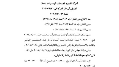 قرار تعديل رأس مال شركة المعصرة