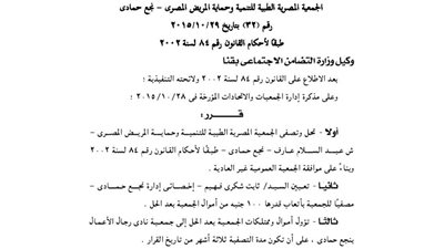 قرار حل الجمعية المصرية للتنمية وحماية المريض المصري