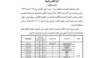 إعلانات مصلحة الضرائب العقارية