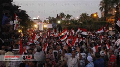 متظاهرو قصر القبة يحتفلون بسقوط النظام بالألعاب النارية