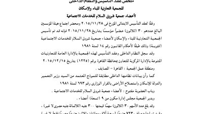 ملخص قيد الجمعية التعاونية لأعضاء جمعية الشروق