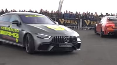 سبق تسارع بين مرسيدس AMG GT 63 S وجاجوار XE SV Project 8 (فيديو)