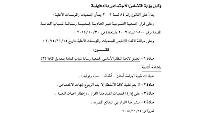 تعديل لائحة جمعية رسالة شباب كتامة بالدقهلية