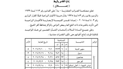 إعلانات مصلحة الضرائب العقارية بكفر الشيخ