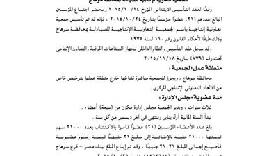 ملخص عقد تأسيس الجمعية الإنتاجية للصيادلة بسوهاج