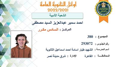 السادس مكرر أدبي: مصدوم ومش مصدق إني من أوائل الثانوية