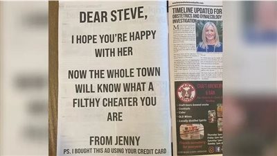 فلوس الإعلان من جيبه.. أسترالية تنتقم من زوجها الخائن بفضحه في الصحف