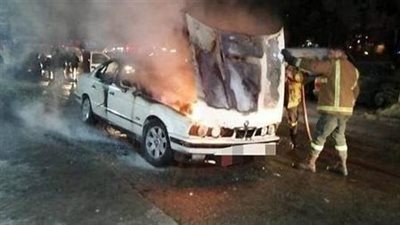 تفحم سيارة ملاكي التهمتها النيران بالبدرشين