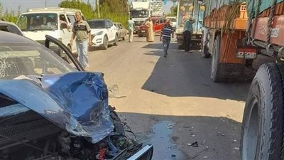 إصابة شخصين في تصادم 3 سيارات علي طريق منية النصر في الدقهلية| صور 