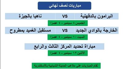 موعد مباريات نصف نهائي دوري مراكز الشباب لكرة القدم والملعب المستضيف