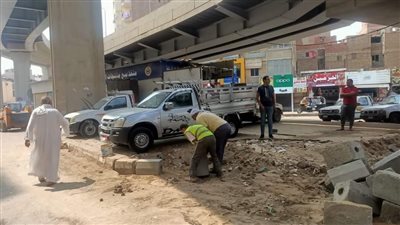إزالة المخلفات الصلبة ورفع كفاءة أرصفة المشاة بشارع عثمان محرم بالجيزة | صور