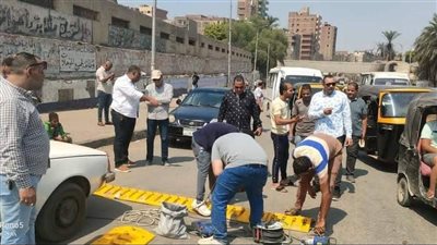 إقامة مطب صناعي بالمنيرة لمنع السير عكس الاتجاه| صور