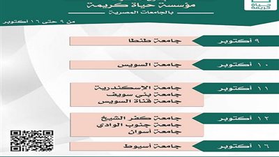 جدول محاضرات مؤسسة حياة كريمة بالجامعات المصرية