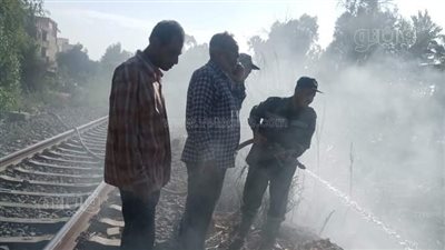 حريق بجوار شريط السكة الحديد في الغربية | صور
