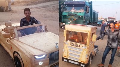 نقل وملاكي للأطفال.. شاب يصنع سيارتين من الخشب بـ3 سرعات في بني سويف | فيديو