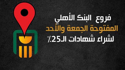 فروع البنك الأهلي المفتوحة الجمعة والأحد لشراء شهادات الـ25% (إنفوجراف)