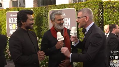 جولدن جلوب، بالزي التقليدي نجم فيلم RRR رام شاران يتألق على السجادة الرمادية (صور)