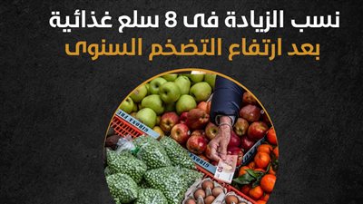 نسب الزيادة فى 8 سلع غذائية بعد ارتفاع التضخم السنوى (إنفوجراف)