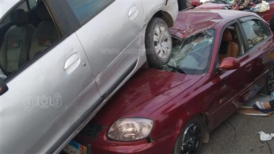 أول صور لحادث تصادم سيارات أعلى كوبري أكتوبر في اتجاه رمسيس