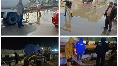 استمرار أعمال شفط مياه الأمطار من شوارع البحيرة (صور)