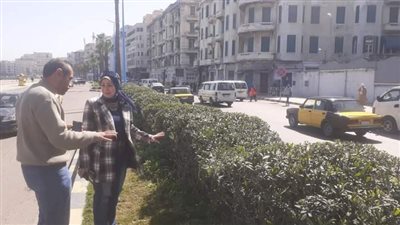 رئيسة حي الجمرك بالإسكندرية يتابع رفع كفاءة الكورنيش 
