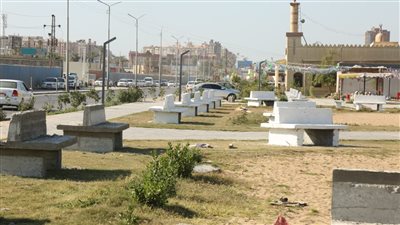 إقامة مقاعد ثابتة في الحديقة المركزية المجانية بكفر الشيخ استعدادا لعيد الفطر