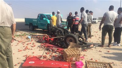 حادث تصادم سيارة نقل بحاجز خرساني في الإسماعيلية وإصابة سائقها