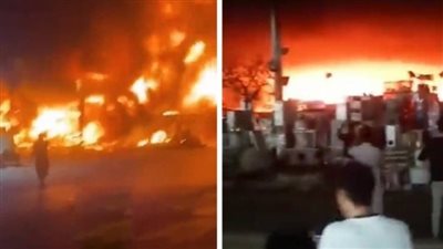 شاهد حريقا ضخما في سوق شهير بجدة (فيديو)