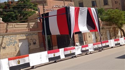 تزيين مداخل لجان امتحانات الثانوية العامة في الفيوم بأعلام مصر