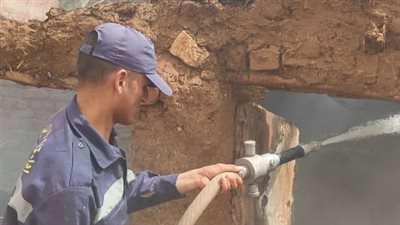 إخماد حريق بحظيرة ومزرعة نخيل بقرية البشندي بالوادي الجديد (صور)