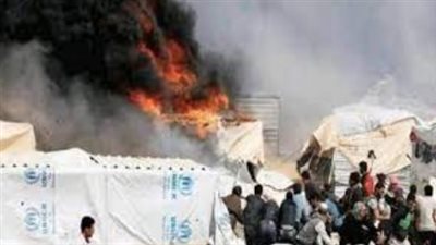 إصابة 4 أشخاص في حريق نشب بمخيم للاجئين السوريين في لبنان 