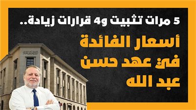 5 مرات تثبيت و4 قرارات زيادة.. أسعار الفائدة في عهد حسن عبد الله (إنفوجراف)