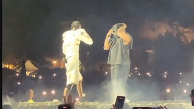 ظهور مفاجئ لـ كانييه ويست في حفل ترافيس سكوت في إيطاليا (فيديو)