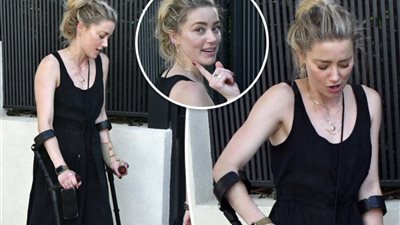 آمبر هيرد بعكازين بعد إصابتها بسبب ماراثون نيويورك (صور)