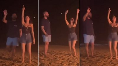 بوصلة رقص، سيرين عبد النور تفاجئ زوجها على شاطئ البحر بعيد ميلاده 