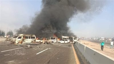 60 مصابا في حادث تصادم عدد من السيارات بحادث إسكندرية الصحراوي 