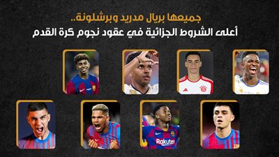 جميعها بريال مدريد وبرشلونة.. أعلى الشروط الجزائية في عقود نجوم كرة القدم (إنفوجراف)