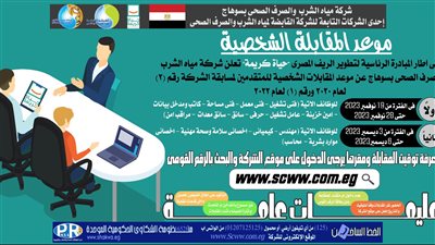 مياه سوهاج تعلن موعد اجراء المقابلات الشخصية للمتقدمين لمسابقات التوظيف